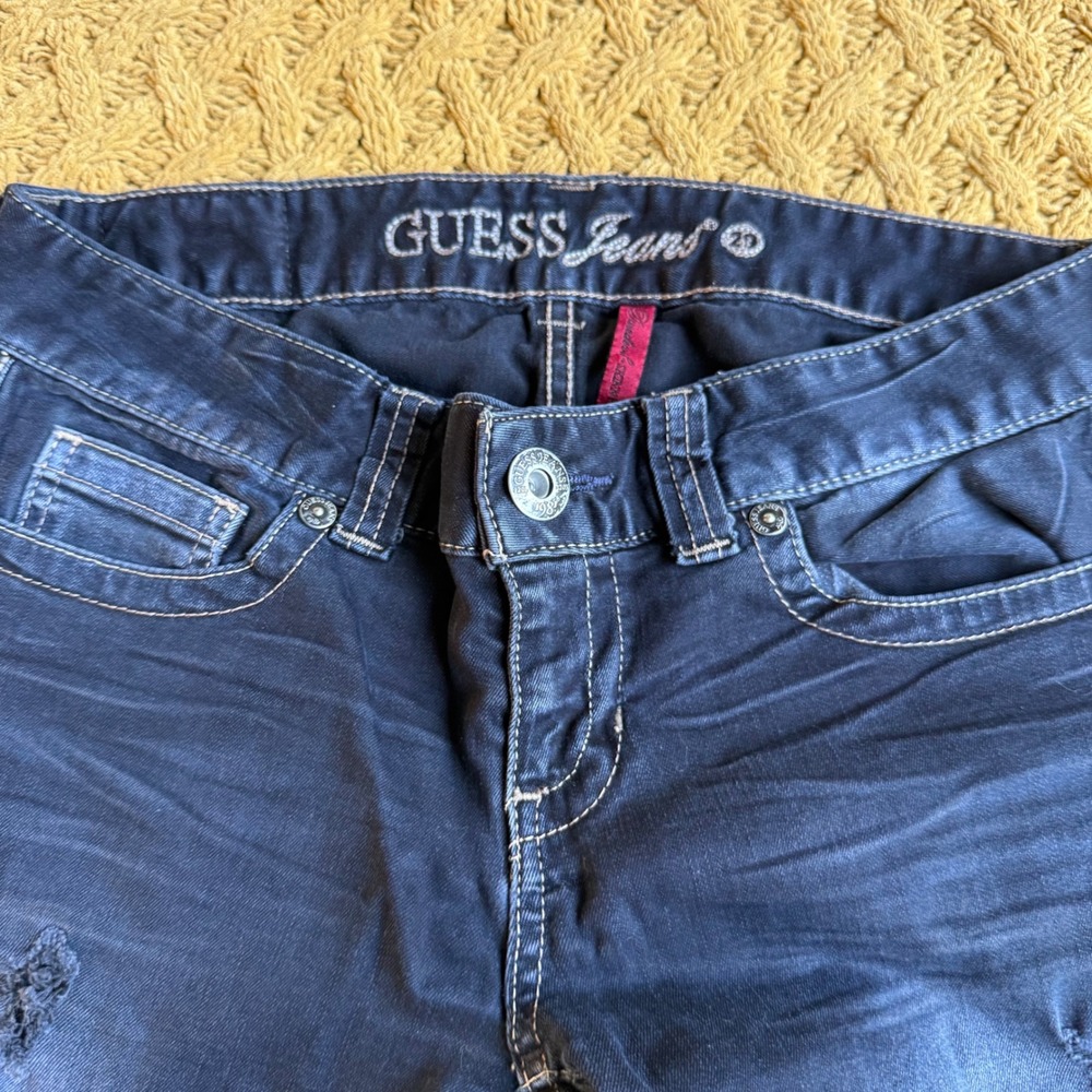 Vintage Guess Los Angeles Womens Low Rise Skinny Jeans Dark Wash Distressed 29